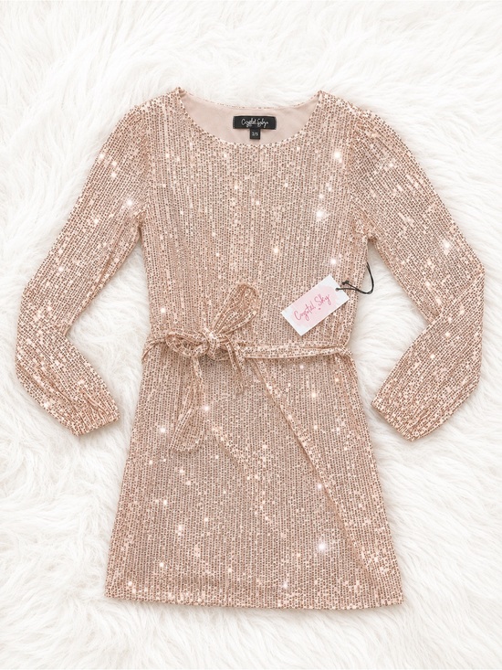 Crystal Sky Dresses & Skirts - Crystal Sky Sequin Mini Dress Small NWT Rose Gold Long Sleeve Holiday Cocktail